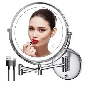Rechargeable Wall Mounted Lighted Makeup Vanity Mirror 8 Inch Double Sided 1X.7X